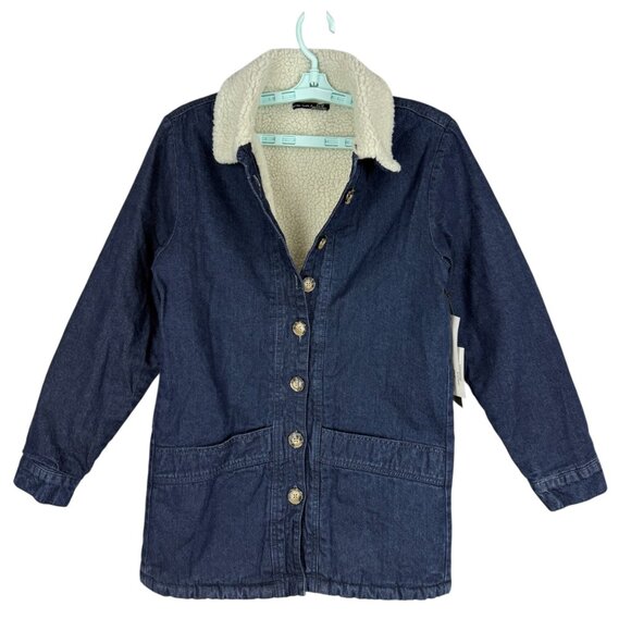 NWT Black Tape Women's Sherpa Lined Buttons Front Blue Denim Jacket Size XS $129 - Picture 2 of 12